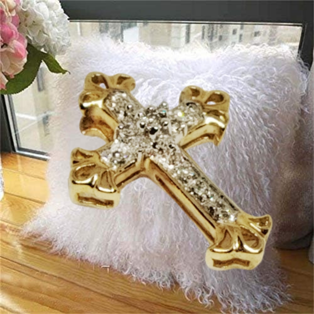10k Gold Cross Pendant with Genuine Diamonds